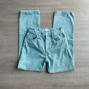 Zara Women's Size 4 High Rise Straight Leg Green Teal Button Fly  Jeans 1282